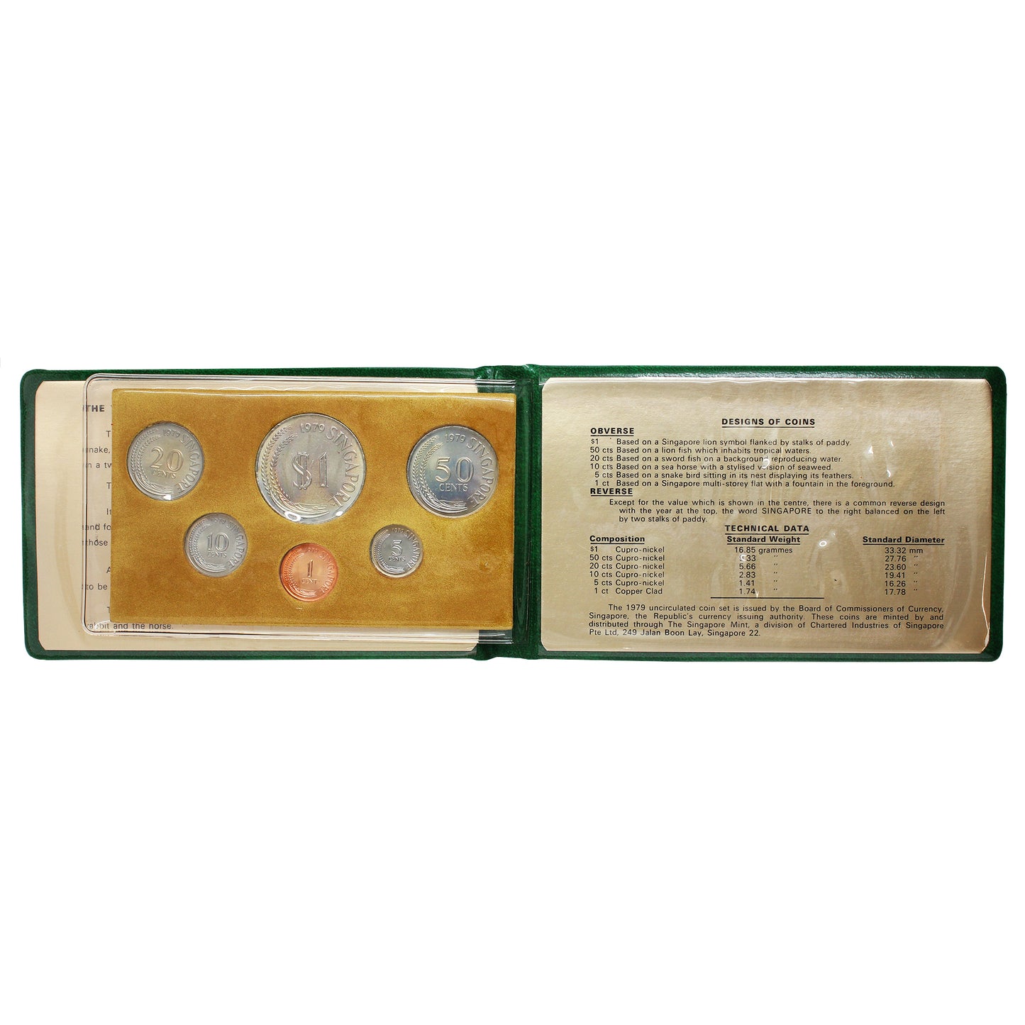 1979 Singapore Year of The Goat 6-Coin Uncirculated Mint Set in Green Wallet (Impaired)