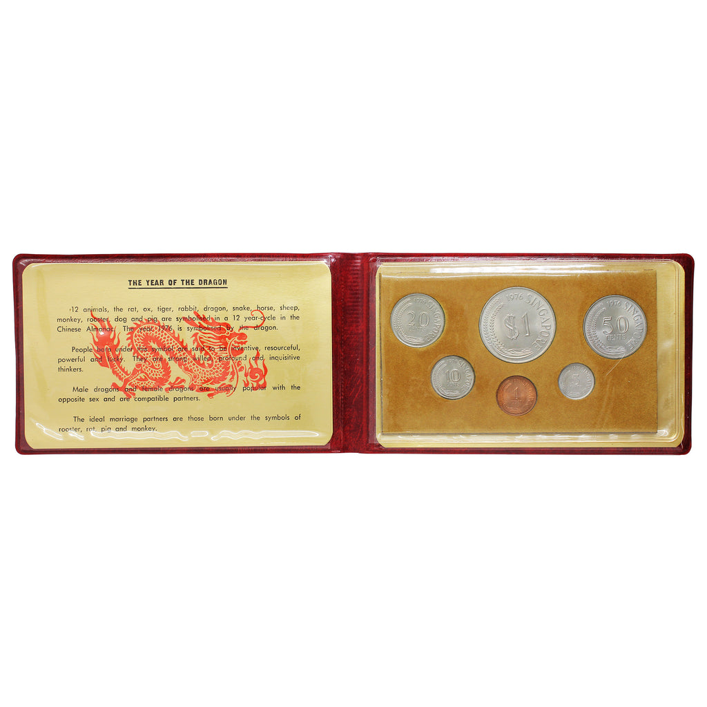 1976 Singapore Year of The Dragon 6-Coin Uncirculated Mint Set in Red Wallet