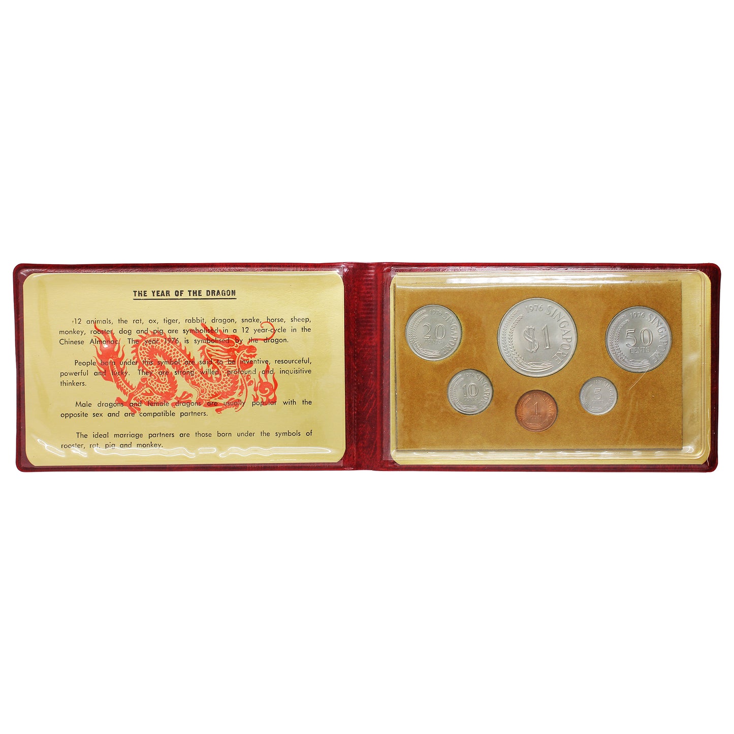 1976 Singapore Year of The Dragon 6-Coin Uncirculated Mint Set in Red Wallet