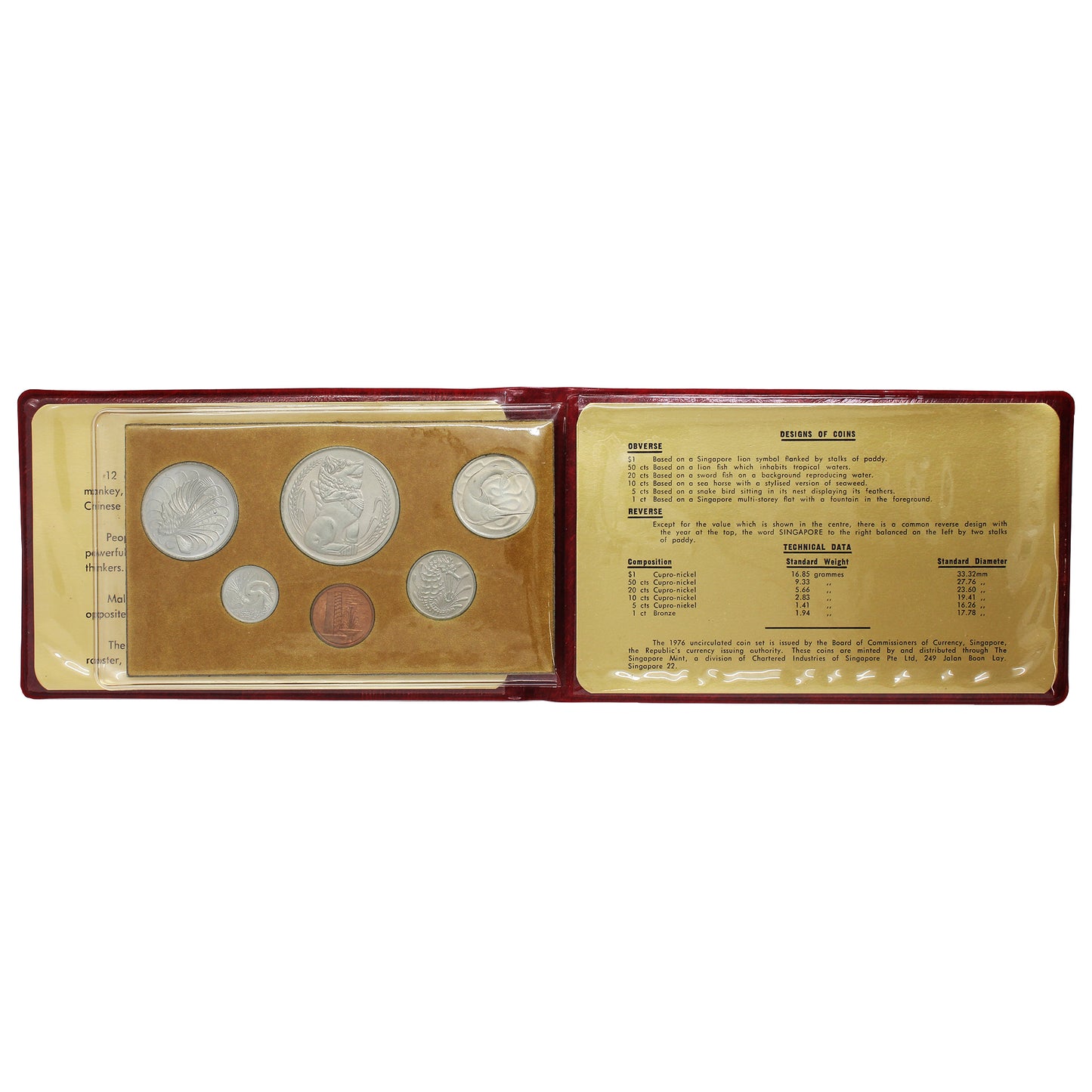 1976 Singapore Year of The Dragon 6-Coin Uncirculated Mint Set in Red Wallet