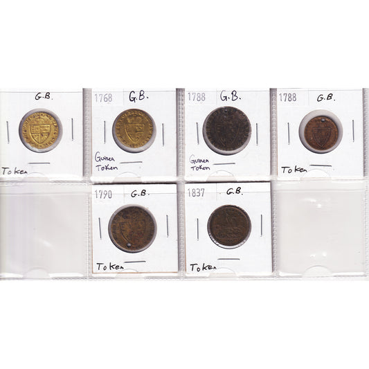 Lot of 6x 1791-1794 Great Britain Game Counter Tokens, 6Pcs.