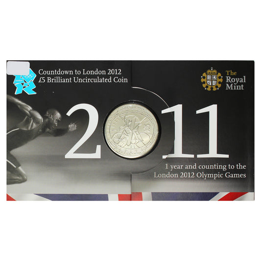 2011 UK 5 Pound One Year Countdown to Olympics Commemorative Coin in Folder (Light Wear)