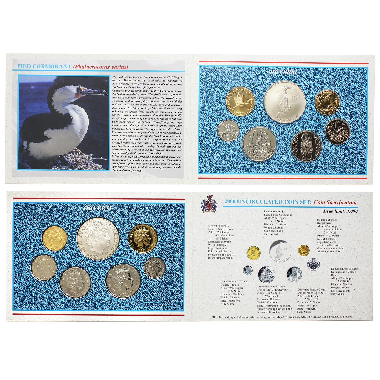 2000 New Zealand Brilliant Uncirculated 7-coin Set in Folder (Impaired)