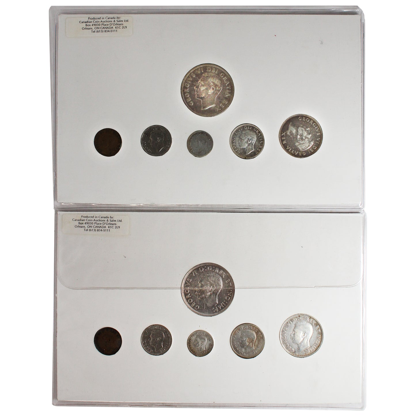 Pair of 1939 & 1949 Canada Coin Sets in Board w/Stamp (Impaired)