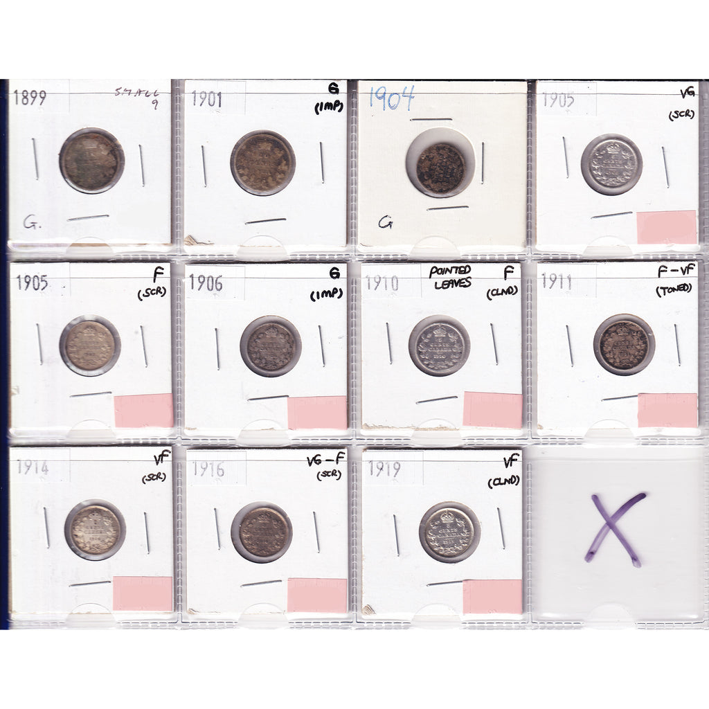 Lot of 11x 1899-1919 Canada 5 & 10-cents, G to VF, 11Pcs. (Impaired)