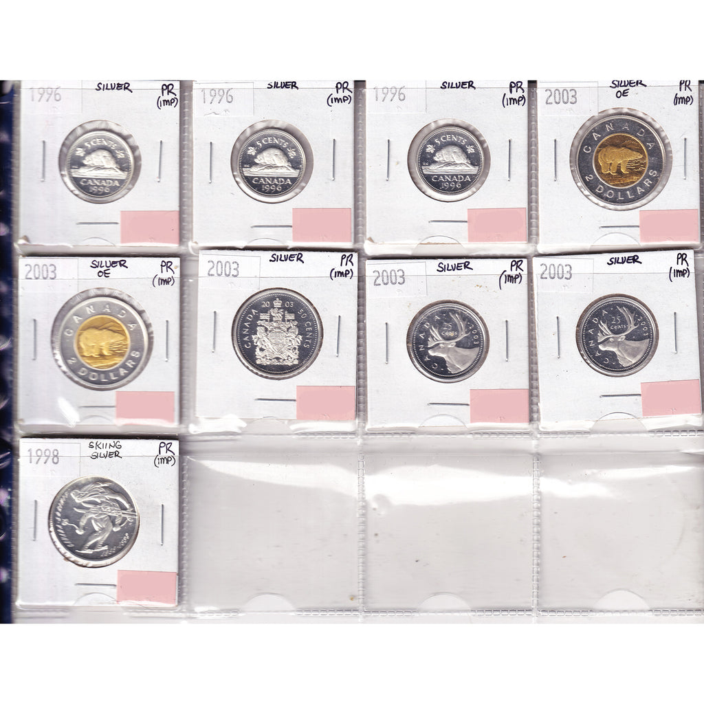 Lot of 9x 1996-2003 Canada Silver Proof Decimal. 9Pcs (Impaired)