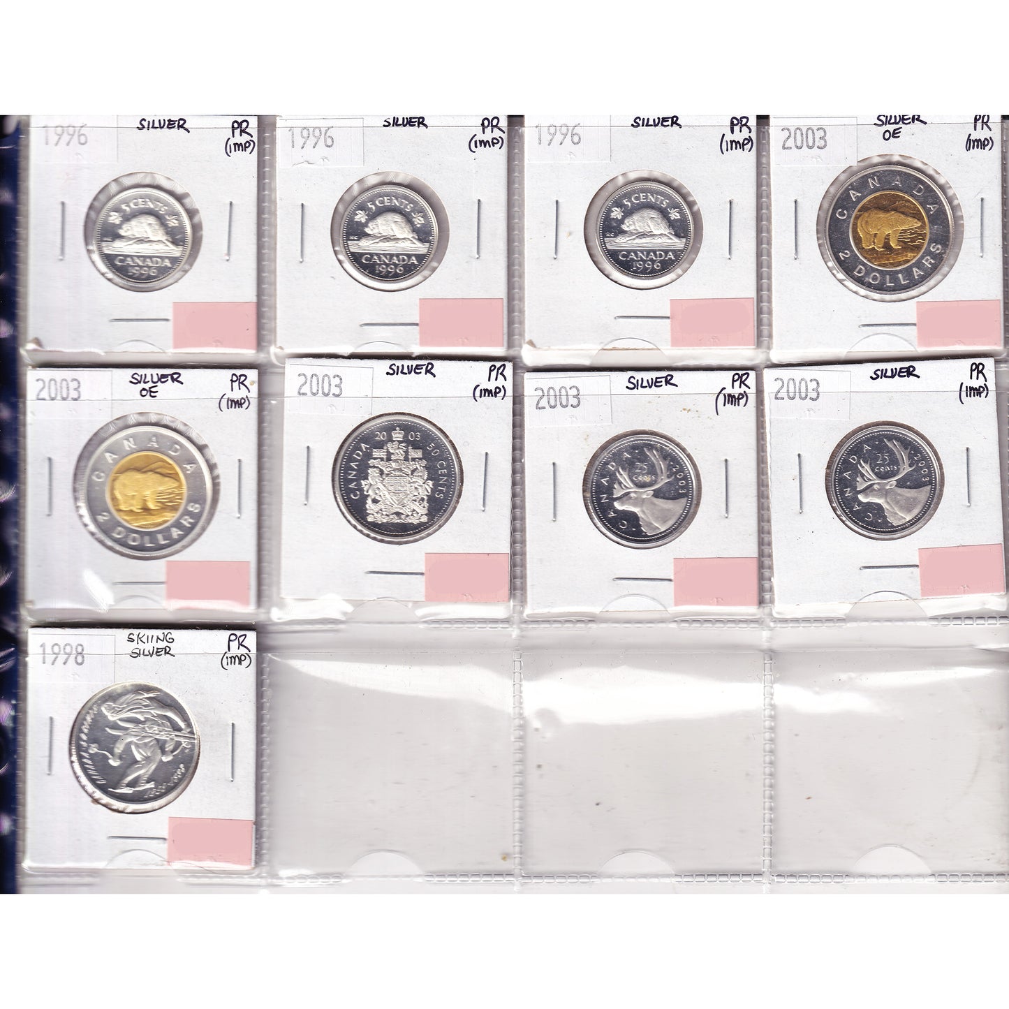 Lot of 9x 1996-2003 Canada Silver Proof Decimal. 9Pcs (Impaired)