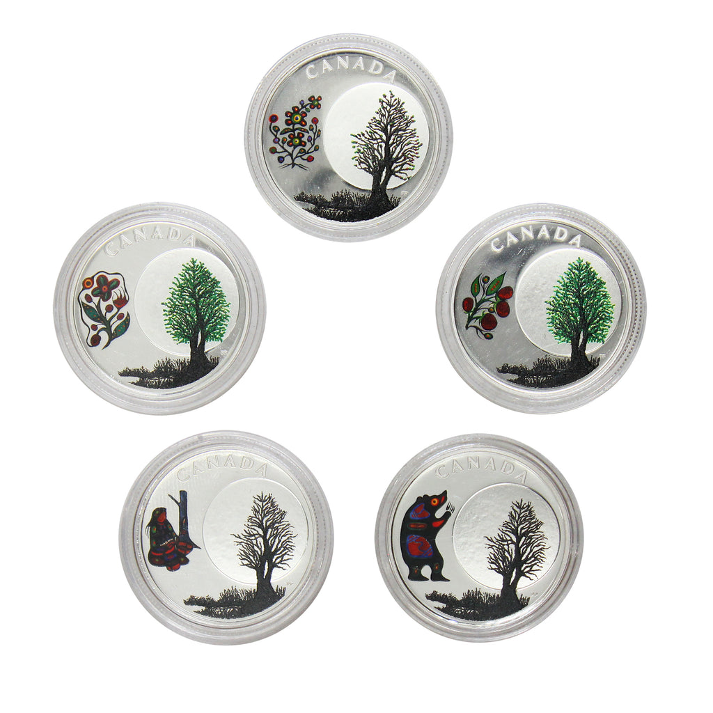 Lot of 5x 2018 Canada $3 Teachings from Grandmother Moon Silver (Coins Only, Impaired) No Tax