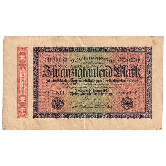 Germany 1923 Pick #85a 20,000 Mark, VF-EF (Impaired)