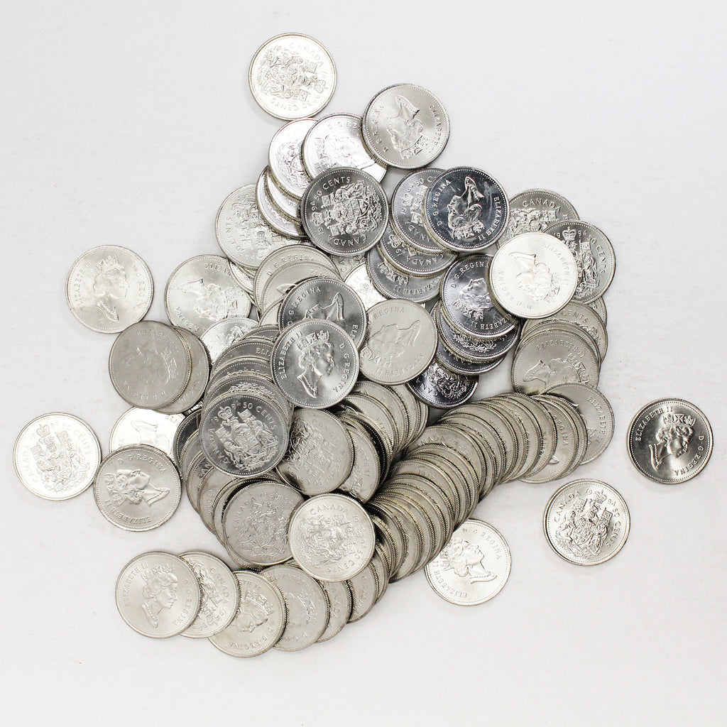 Lot of 100x 1994 Canada 50-cents, 100Pcs.