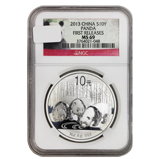 2013 China S10Y Panda 1oz. .999 Fine Silver NGC Cert. MS-69 First Releases (No Tax)