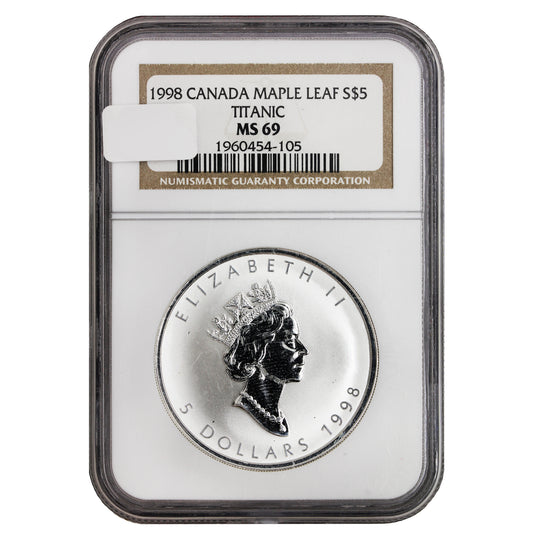 1998 Canada $5 Titanic Privy 1oz. Silver Maple NGC Cert. MS-69 (No Tax)