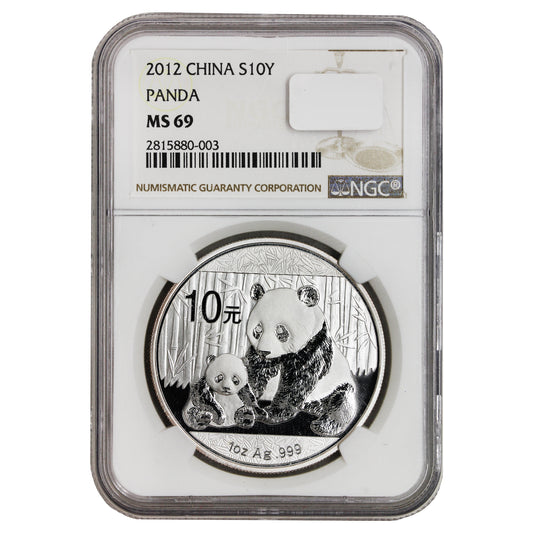 2012 China S10Y Panda 1oz. .999 Fine Silver NGC Cert. MS-69 (No Tax)