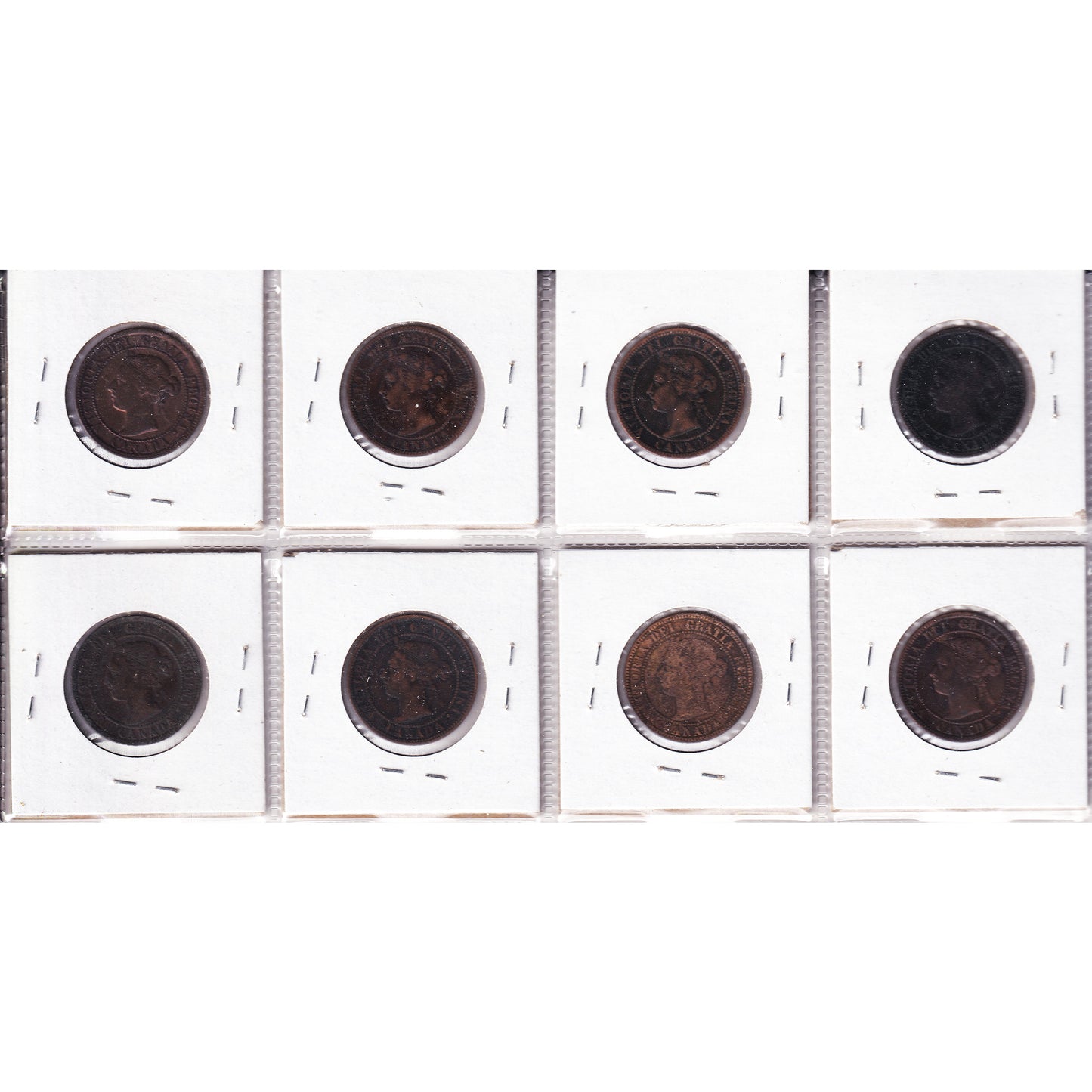 Lot of 8x 1884-1901 Canada 1-cent, All F-VF, 8Pcs. (Impaired)