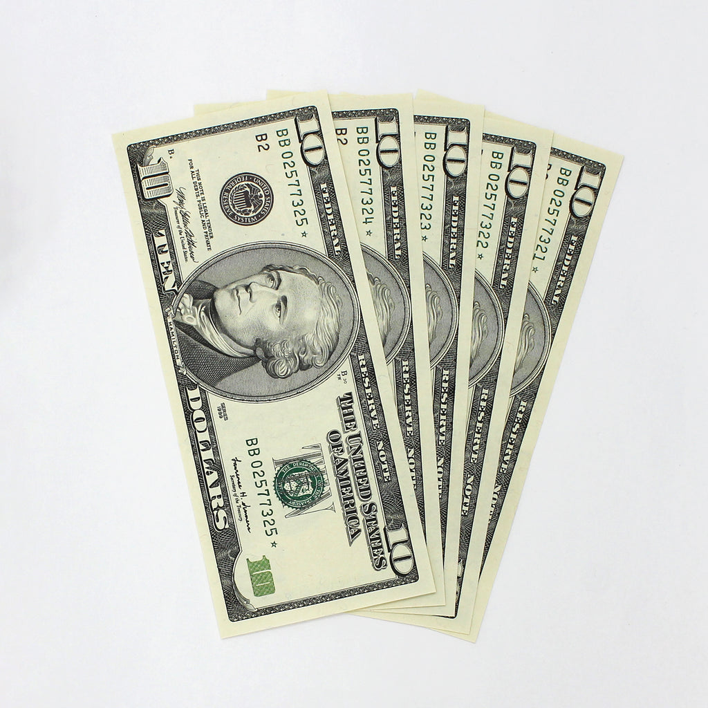 Lot of 5x Consecutive Star 1999 USA $10 Notes CUNC, 5Pcs