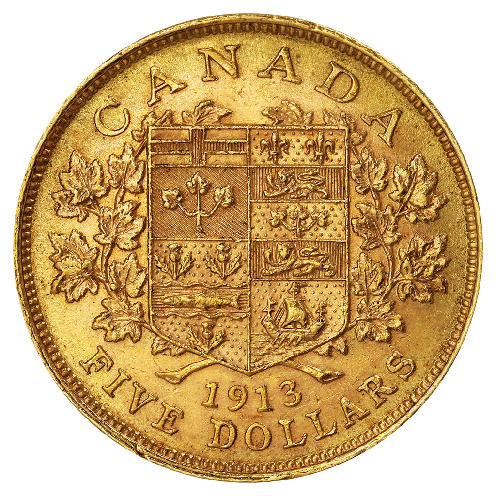 1913 Canada $5 Gold Almost Uncirculated (AU50)