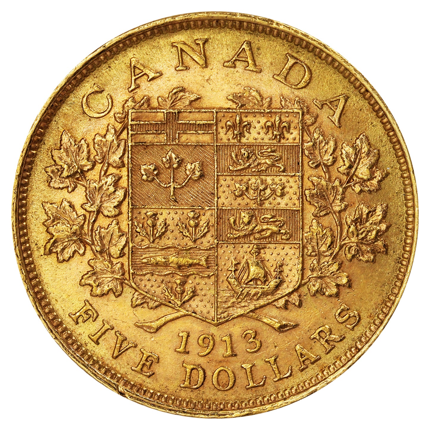 1913 Canada $5 Gold Almost Uncirculated (AU50)