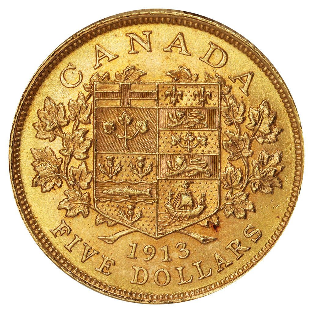 1913 Canada $5 Gold AU-UNC (AU55)