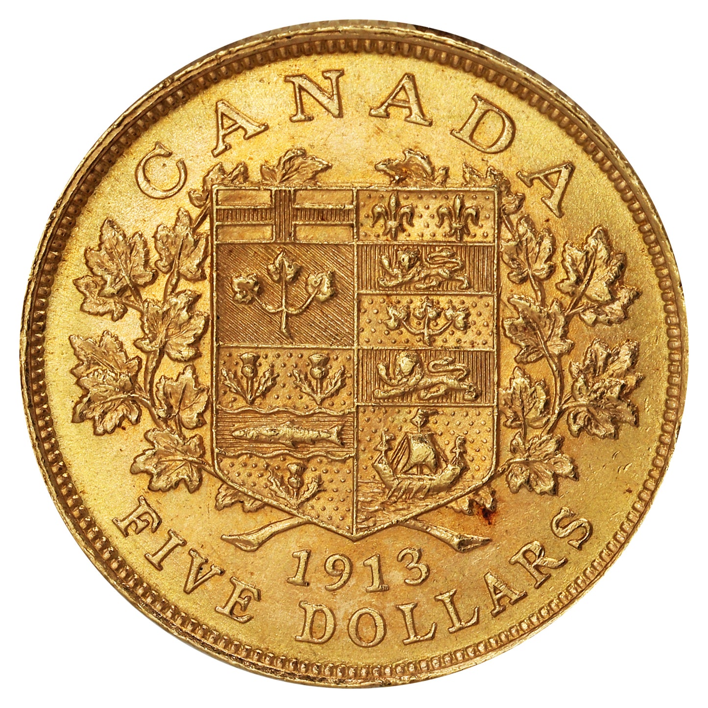 1913 Canada $5 Gold AU-UNC (AU55)
