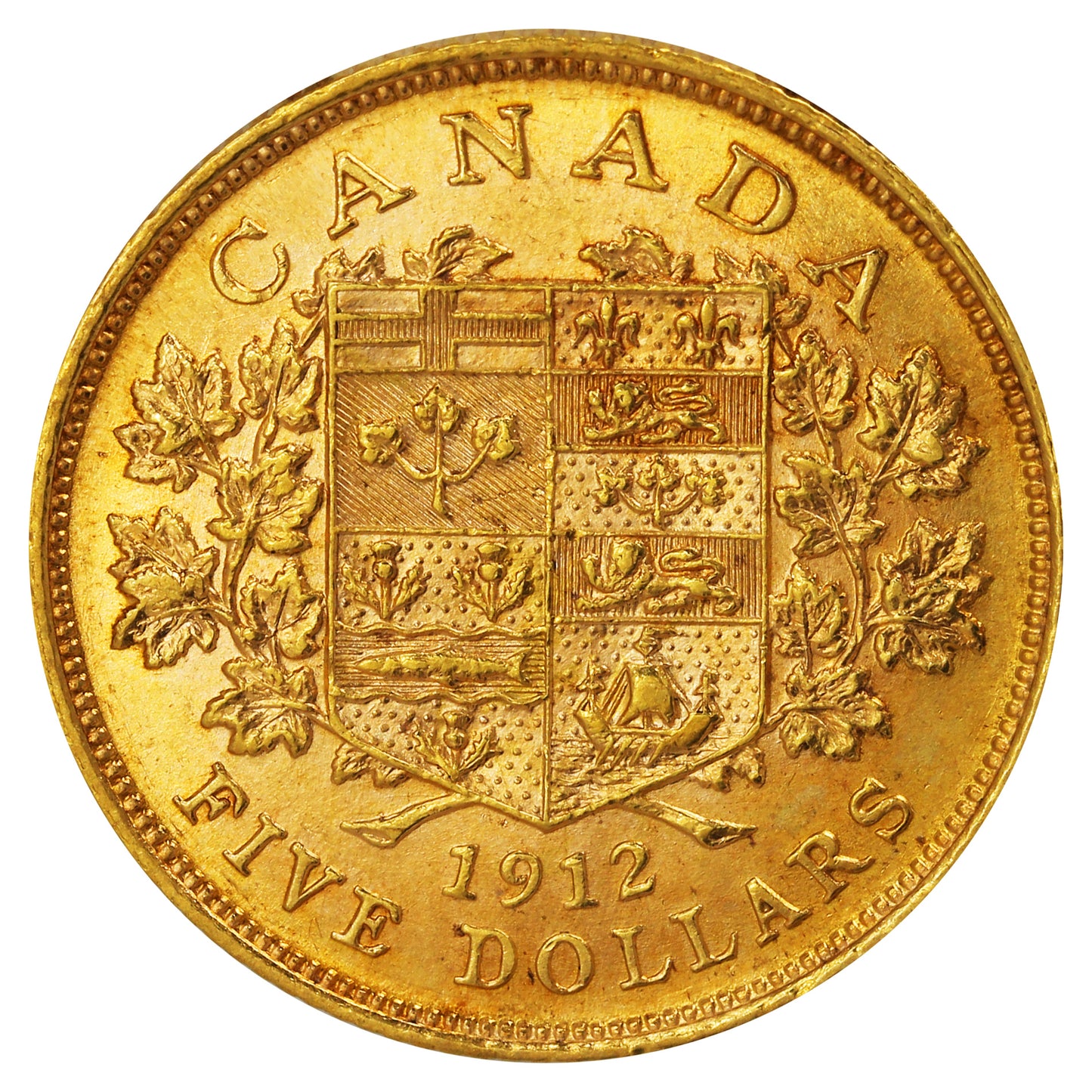 1912 Canada $5 Gold Almost Uncirculated (AU50)