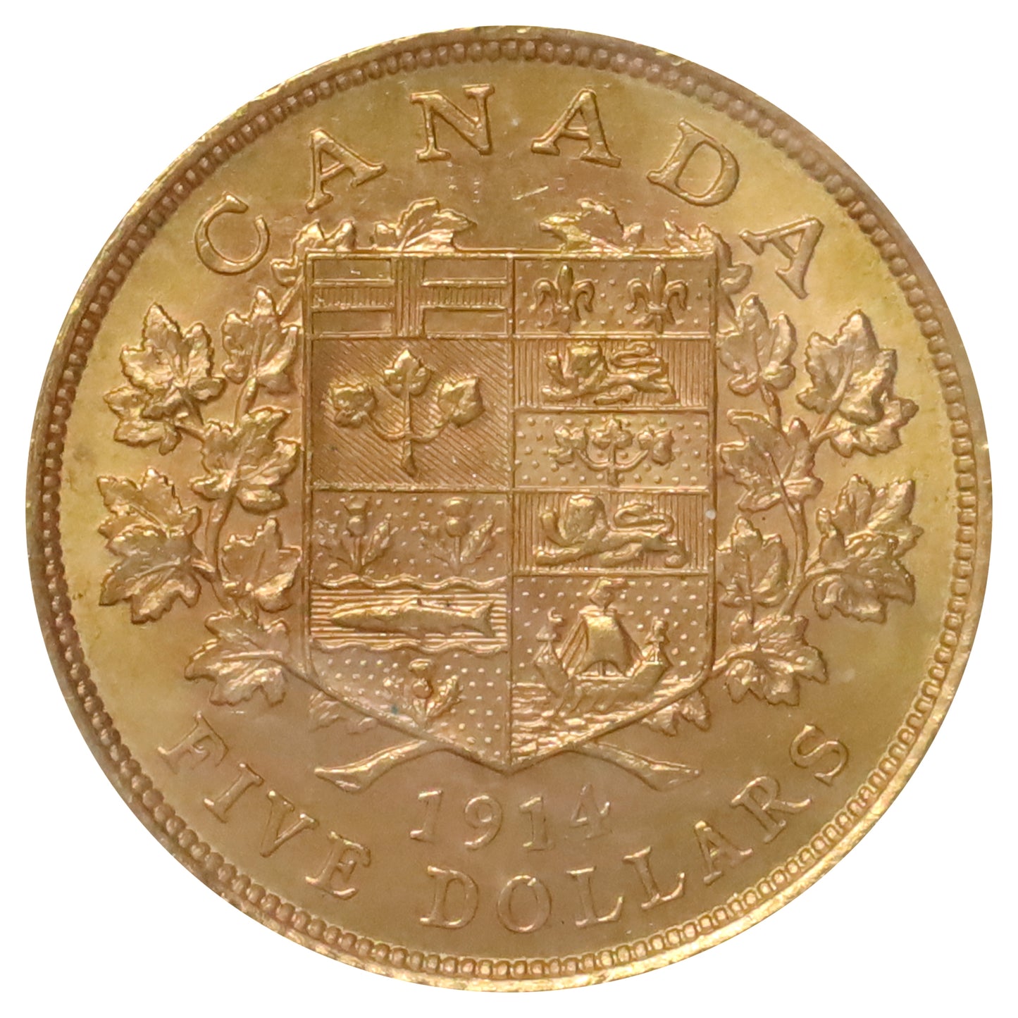 1914 Canada $5 Gold ICCS Certified MS62