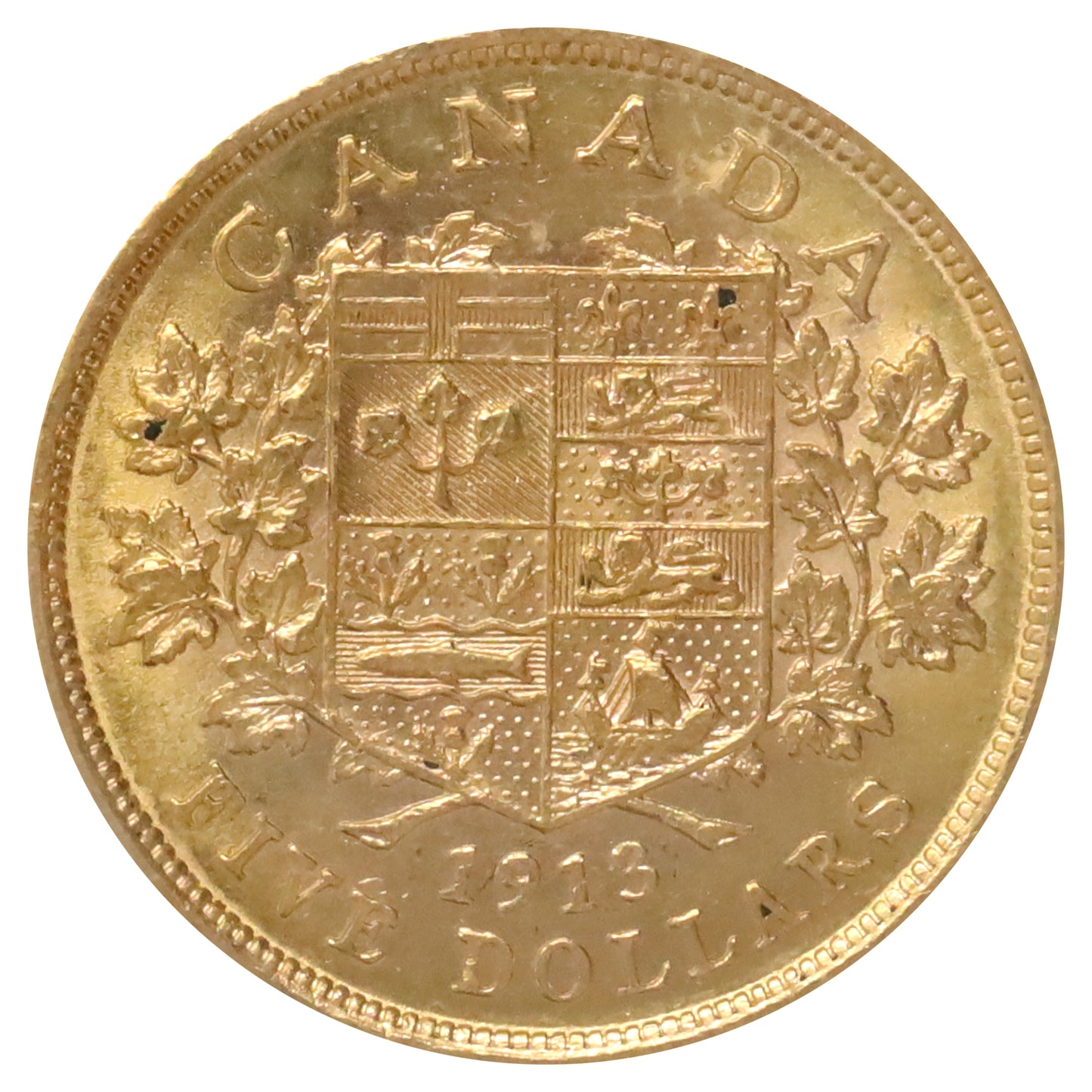1913 Canada $5 Gold ICCS Certified VF30