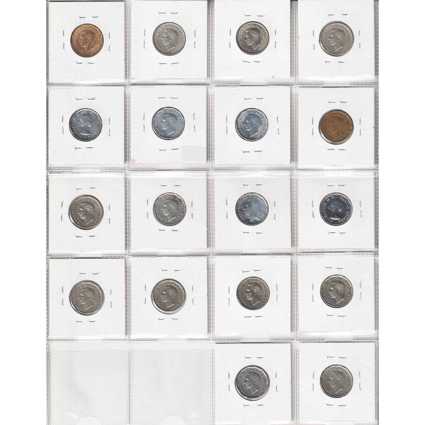 Lot of 18x 1940-1954 Canada 5-cents, Most Ungraded, 18Pcs (1 repeat)