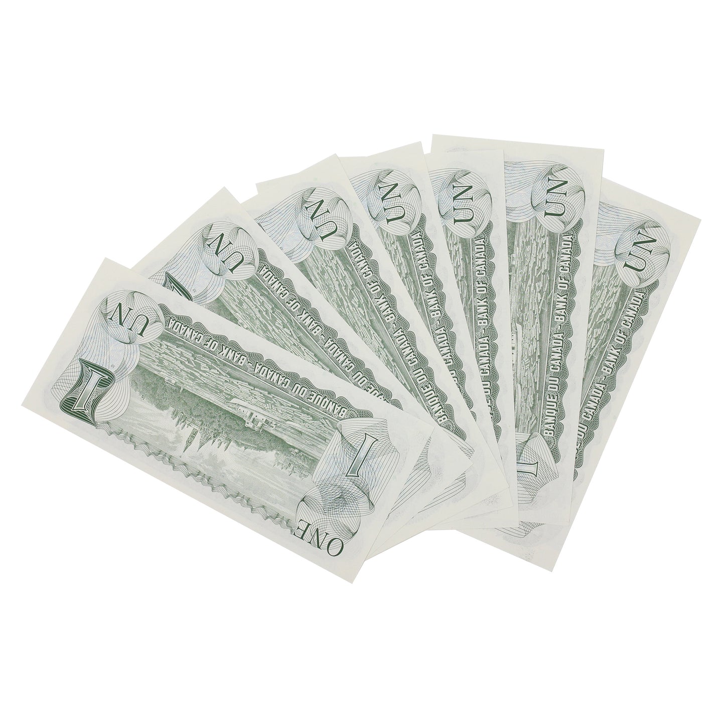 8x Sequential 1973 Canada $1 Notes, Crow-Bouey, ECR, AU to UNC, 8Pcs