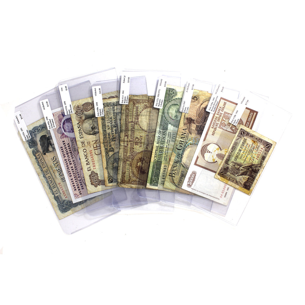 Lot of 9x 1938-1993 World Notes, Circ to AU, 9Pcs (Issues)