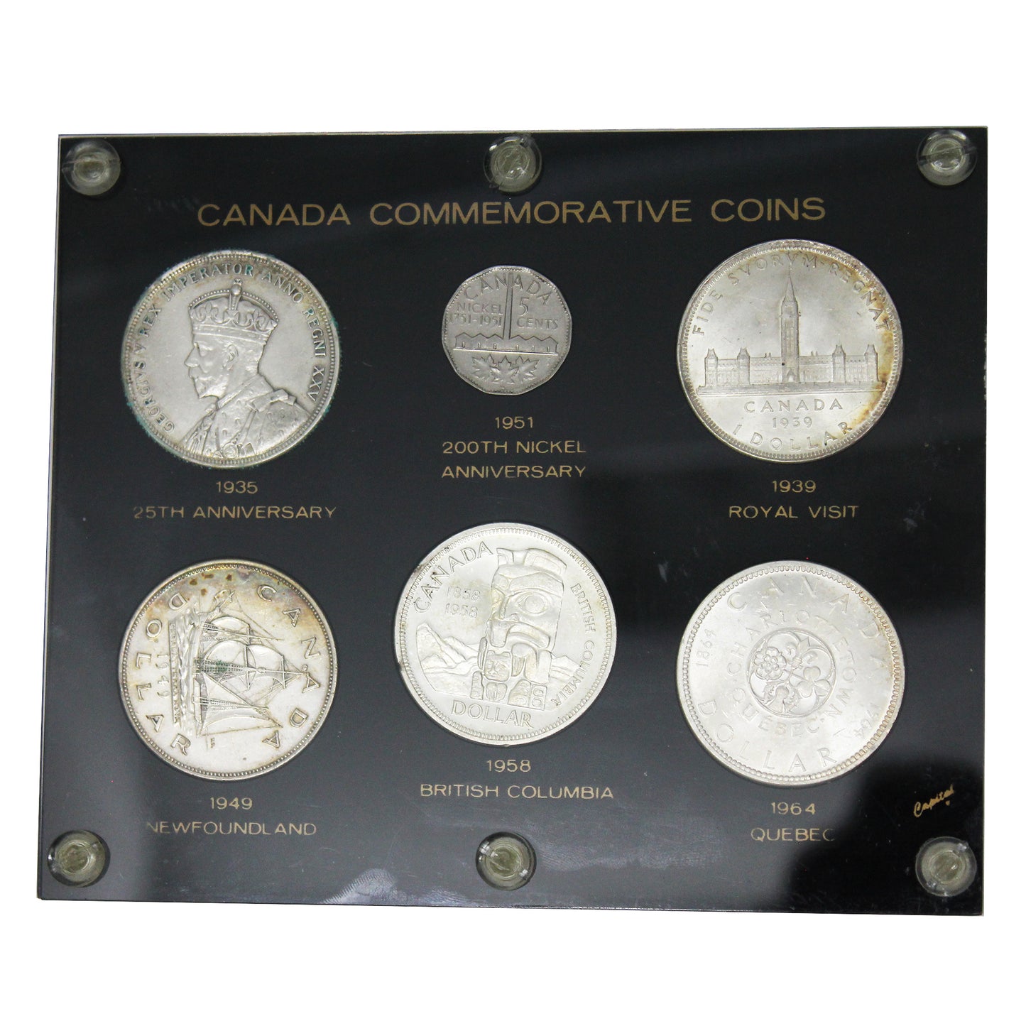 6x 1935-1964 Canada Commemorative Coins, 6Pcs in Display (Corrosion)
