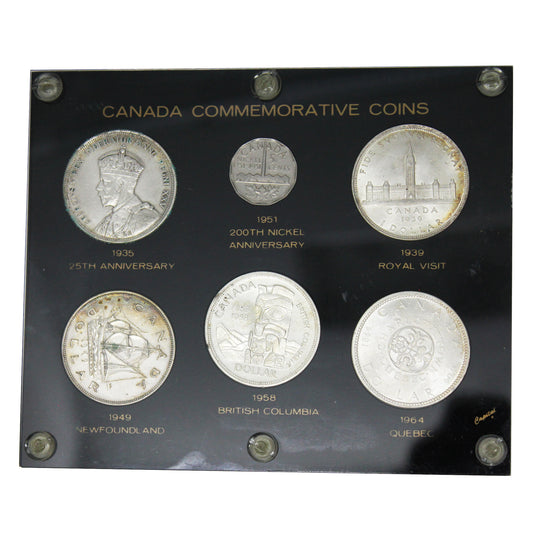 6x 1935-1964 Canada Commemorative Coins, 6Pcs in Display (Corrosion)