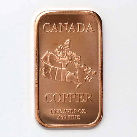 Map of Canada 1oz .999 Fine Copper Bar