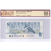 BC-56b 1986 Canada $5 Thiessen-Crow, Changeover, EPC, BCS Certified AU55 Original