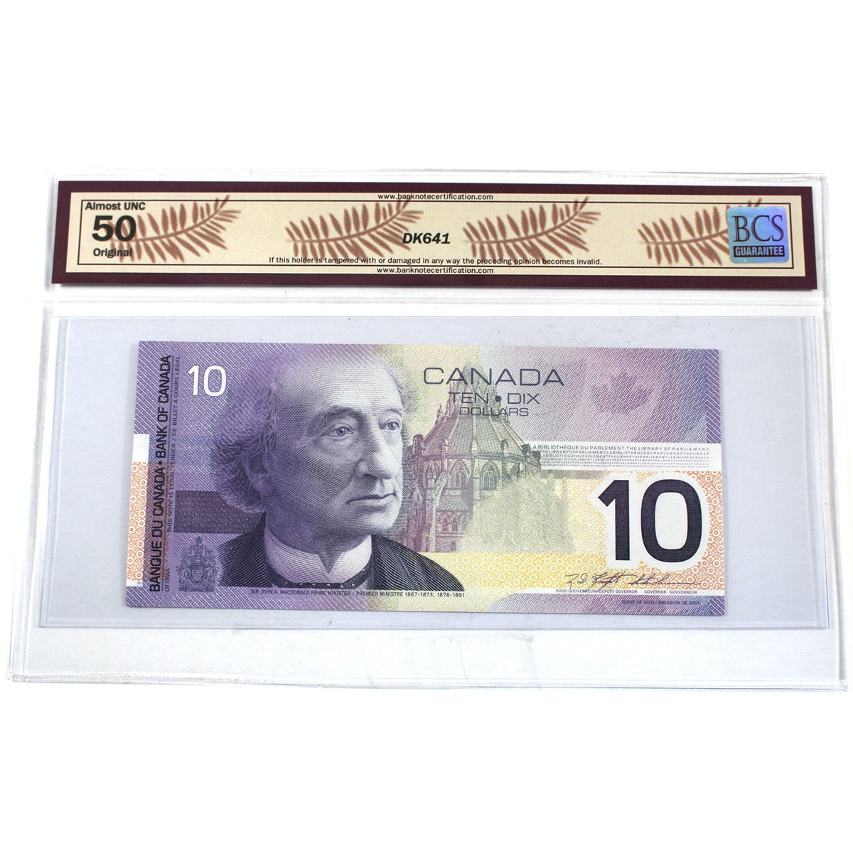 BC-63a 2001 Canada $10 Knight-Thiessen, Printed in 2000, FDY BCS Cert. AU50 Orig.