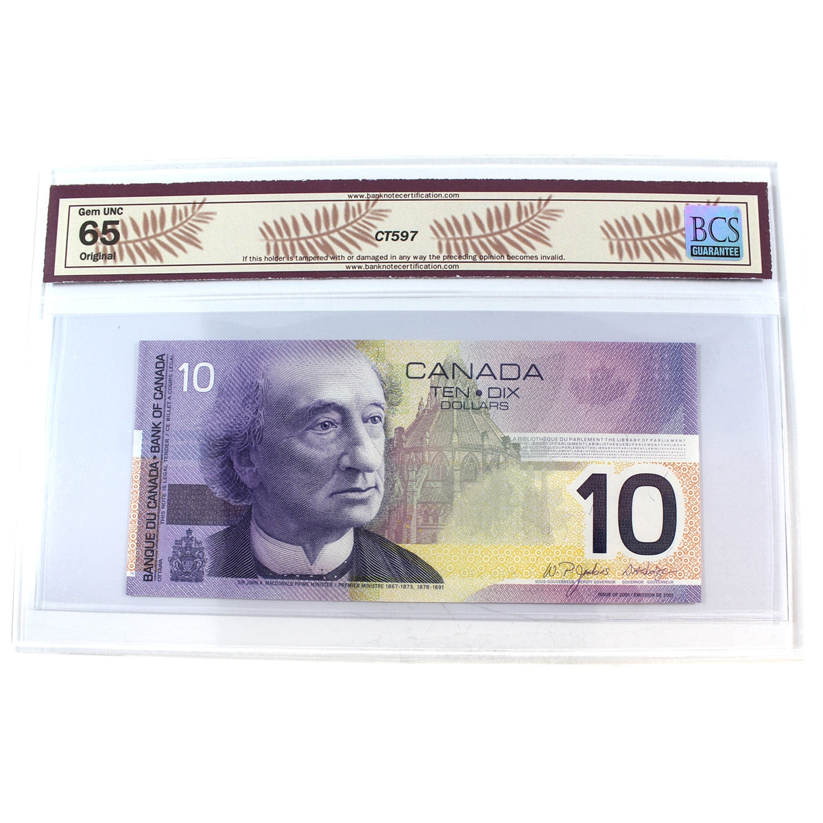BC-63cA 2001 Canada $10 J-D, Replacement, BEK (9.495M-9.675M), BCS Cert GUNC65 Orig