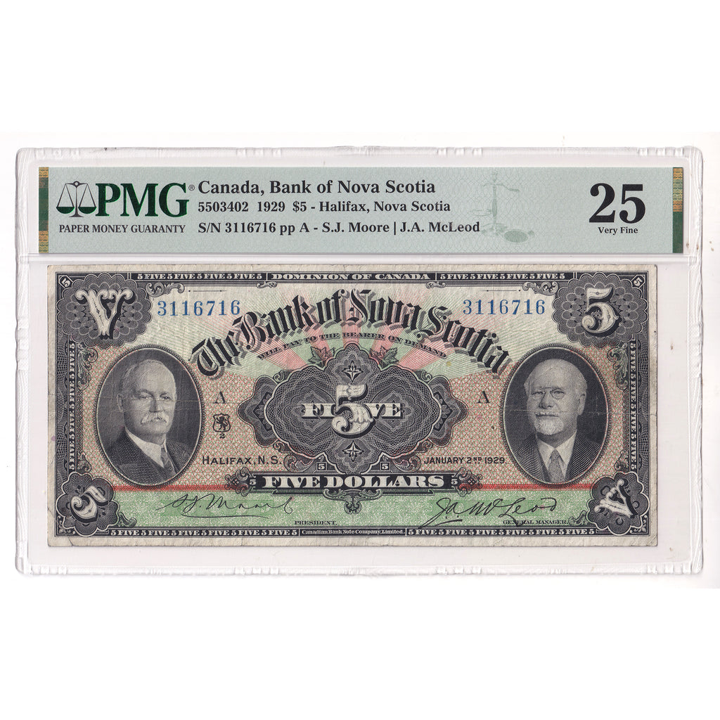 550-34-02 1929 Bank of Nova Scotia $5 Moore-McLeod PMG Cert. VF25 - G.A. White Collection