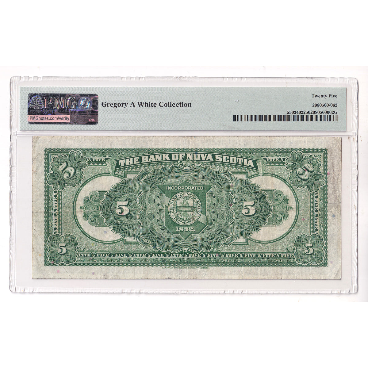 550-34-02 1929 Bank of Nova Scotia $5 Moore-McLeod PMG Cert. VF25 - G.A. White Collection