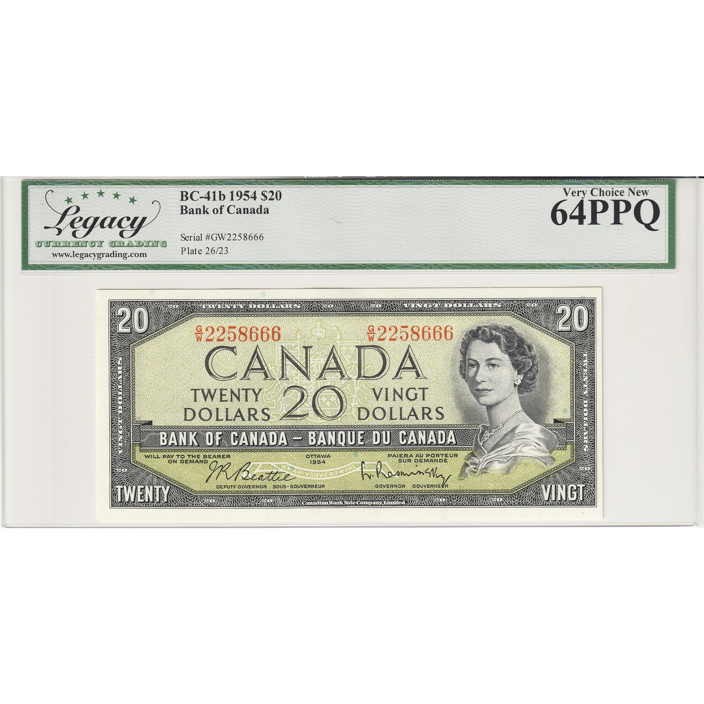 BC-41b 1954 Canada $20 Beattie-Rasminsky, G/W Legacy Certified CUNC64 PPQ