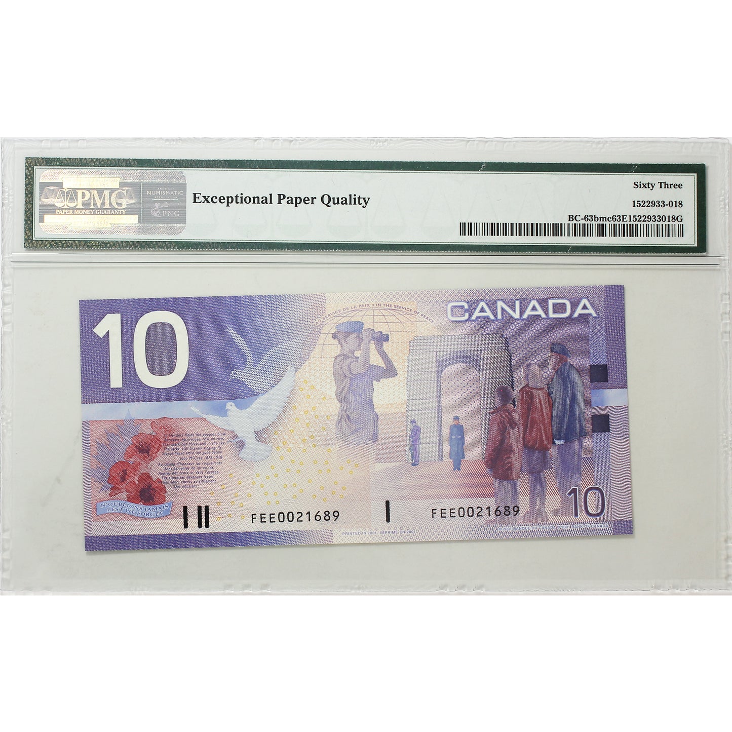 BC-63bmc 2001 Canada $10 K-D, 2002, Missing Circle, FEE PMG Certified CUNC63 EPQ