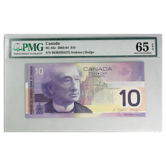 BC-63c 2003-04 Canada $10 Jenkins-Dodge, BER PMG Certified GUNC65 EPQ