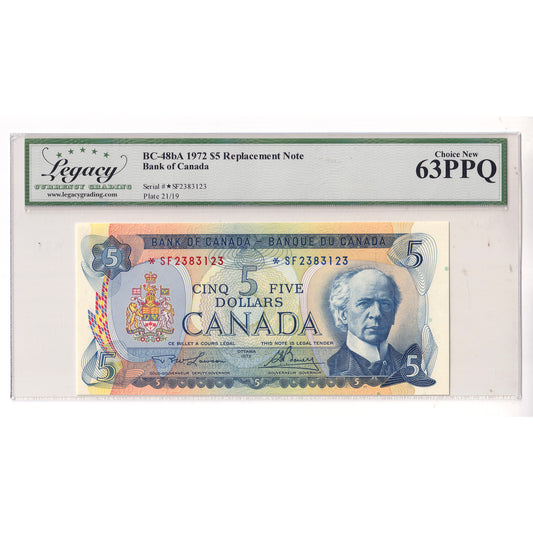 BC-48bA 1972 Canada $5 Lawson-Bouey, Replacement, *SF Legacy Certified CUNC63 PPQ