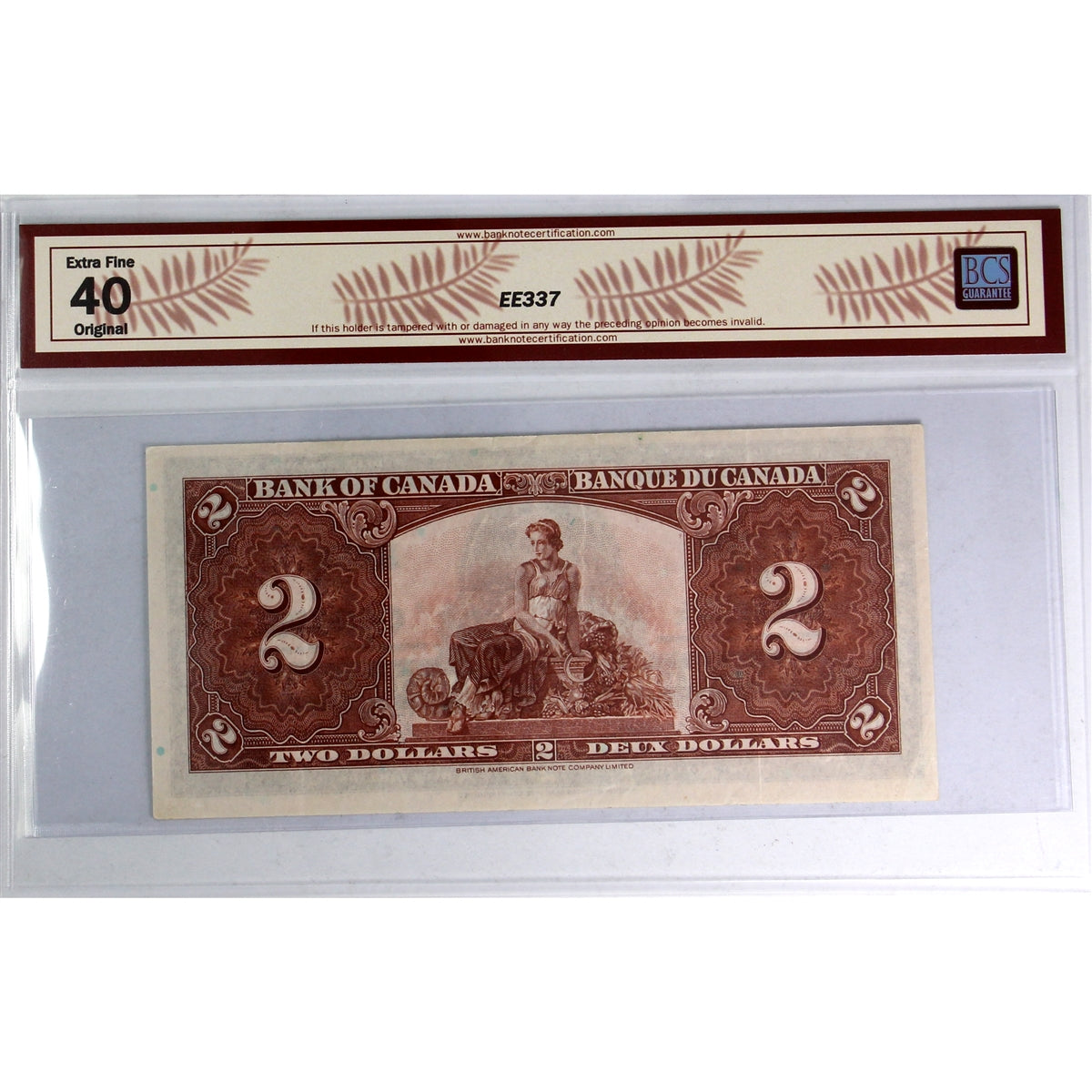 BC-22b 1937 Canada $2 Gordon-Towers, M/B BCS Certified EF-40 Original