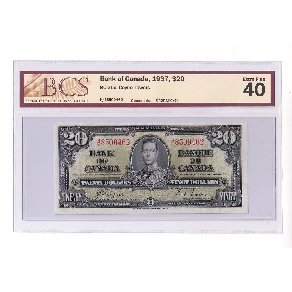 BC-25c 1937 Canada $20 Coyne-Towers, Changeover, H/E BCS Certified EF40