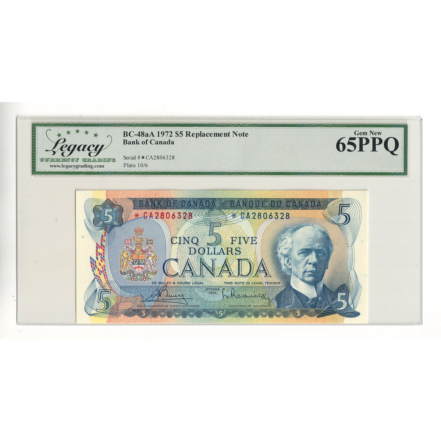 BC-48aA 1972 Canada $5 B-R, Replacement, *CA Below 3.28M Legacy Certified GUNC65 PPQ