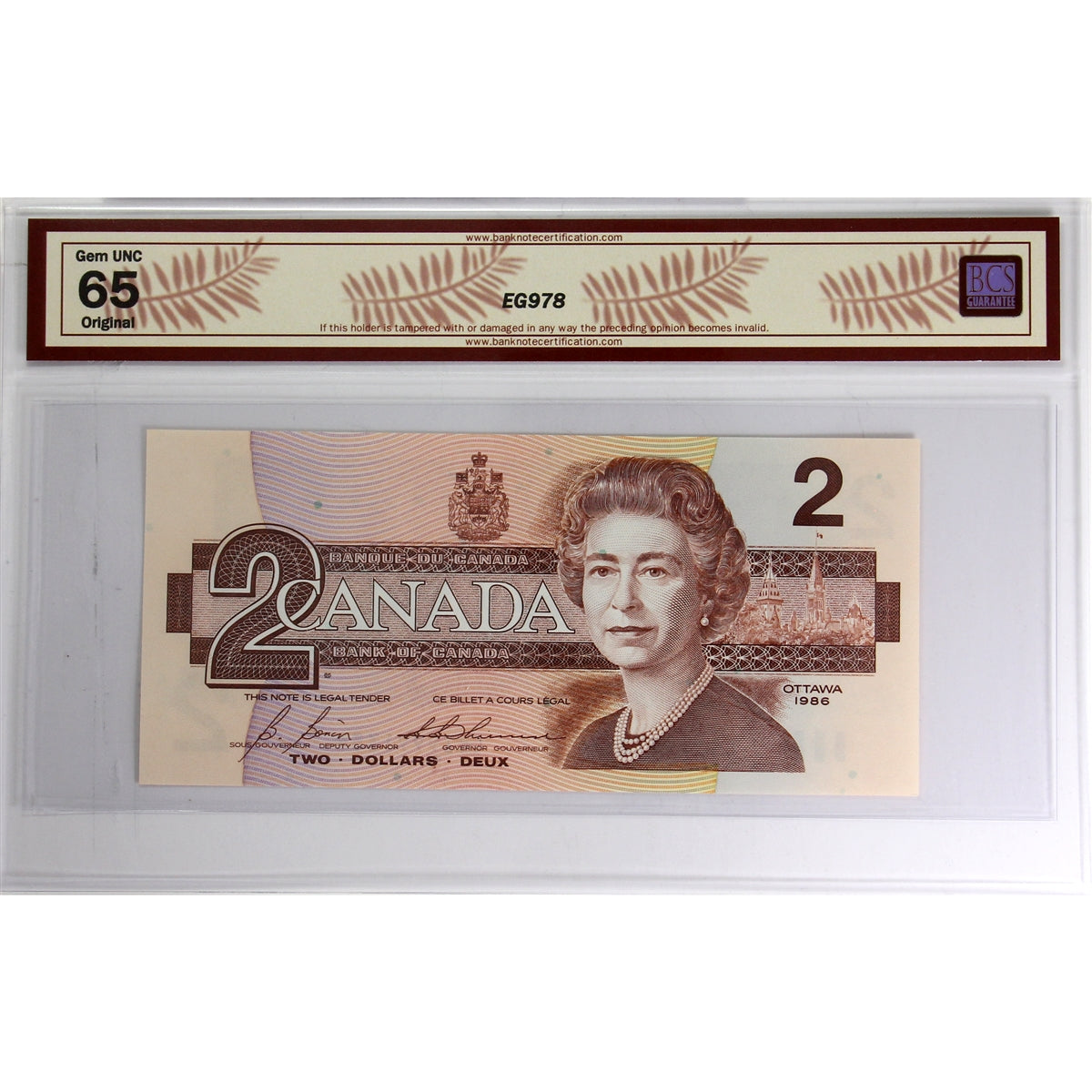BC-55c 1986 Canada $2 Bonin-Thiessen, CBI BCS Certified GUNC65 Original