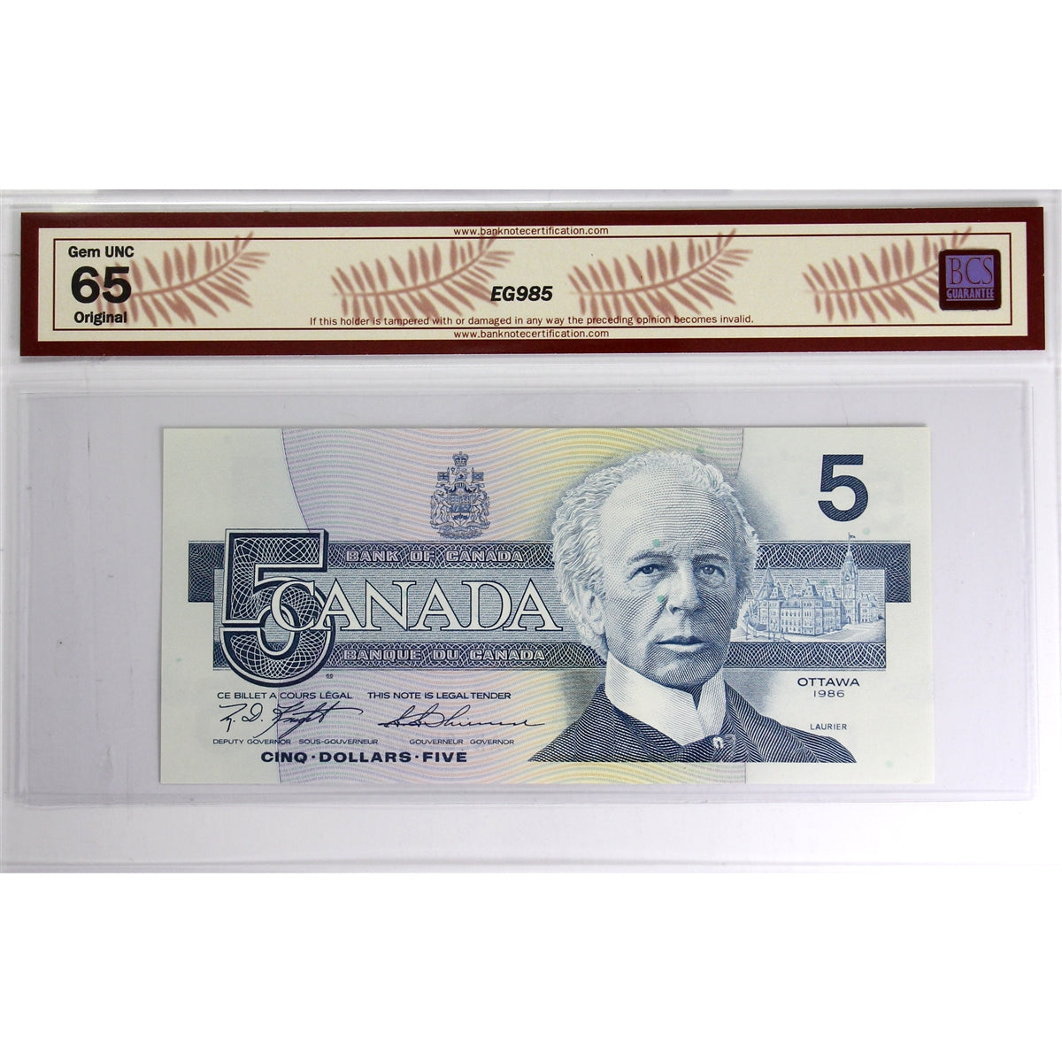 BC-56d 1986 Canada $5 Knight-Thiessen, ANL BCS Certified GUNC65 Original
