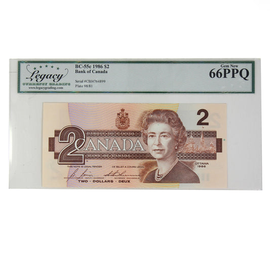 BC-55c 1986 Canada $2 Bonin-Thiessen, CBJ Legacy Certified GUNC-66 PPQ