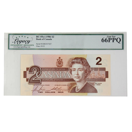 BC-55c-i 1986 Canada $2 Bonin-Thiessen, EGR Legacy Certified GUNC-66 PPQ