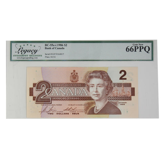 BC-55c-i 1986 Canada $2 Bonin-Thiessen, EGT Legacy Certified GUNC-66 PPQ