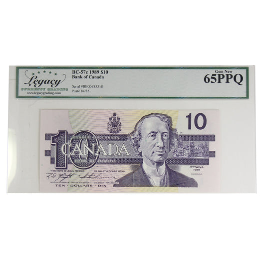 BC-57c 1989 Canada $10 Knight-Thiessen, BEG Legacy Certified GUNC65 PPQ
